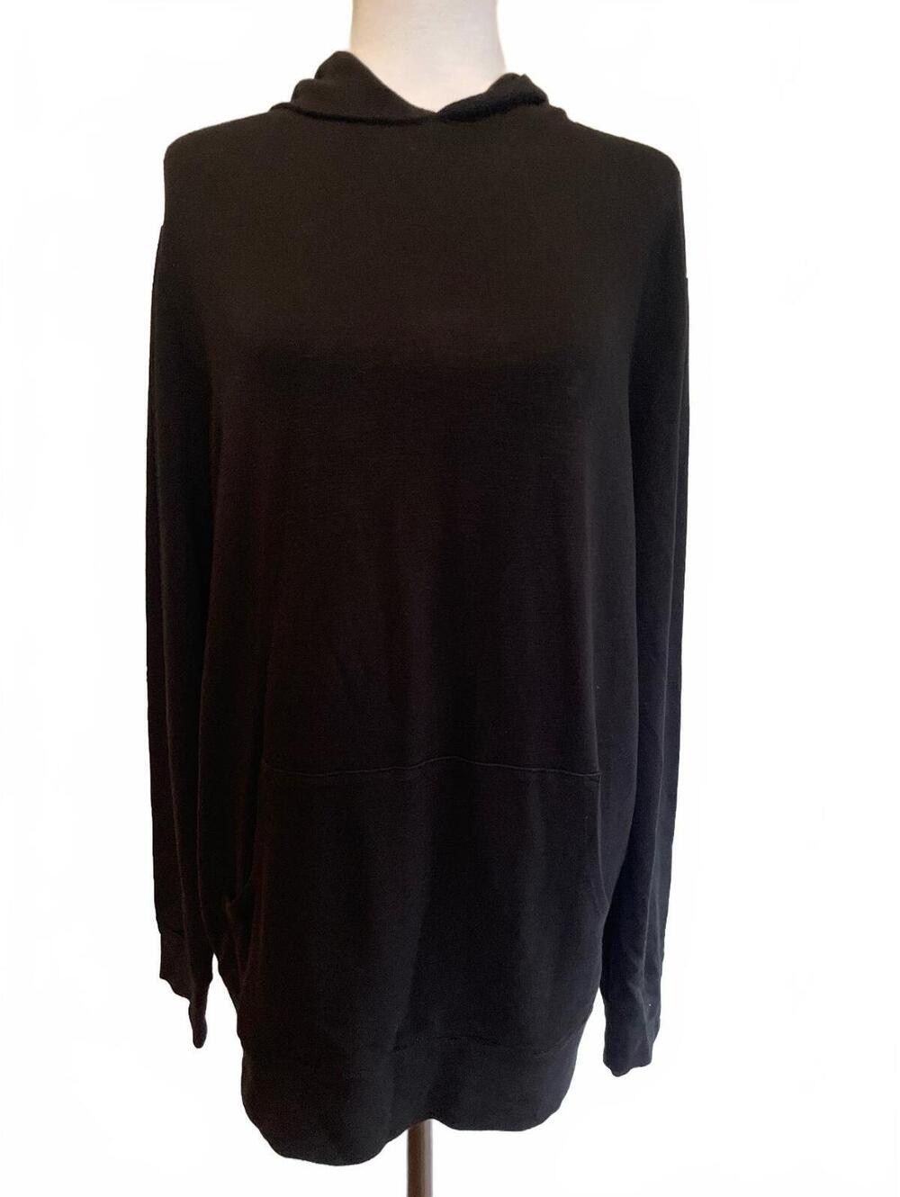 Monrow Black Supersoft Longline Hoodie L Model Off Duty Minimalist Athleisure